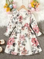 Flower Gown Elegant Floral Fit Dress for Girls with Belt