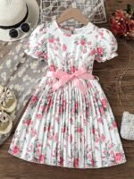 Flower Gown Elegant Floral Fit Dress for Girls with Belt